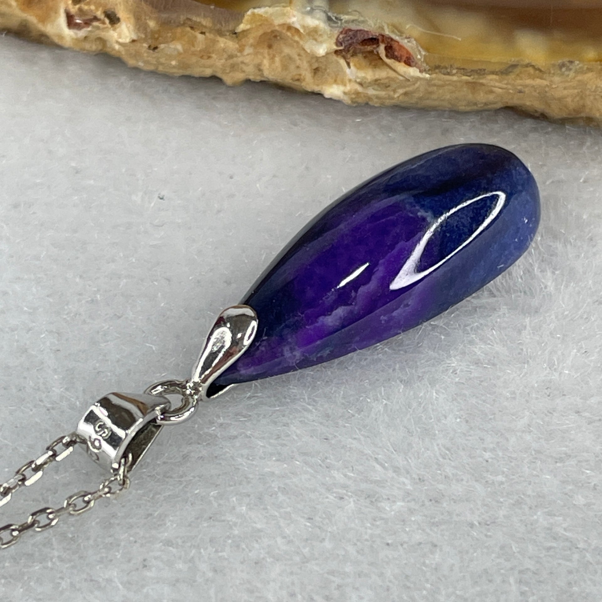Good Grade Natural Blue Sugilite Pillar Necklace in S925 Sliver 2.78g 21.9 by 8.3 by 5.1mm - Huangs Jadeite and Jewelry Pte Ltd