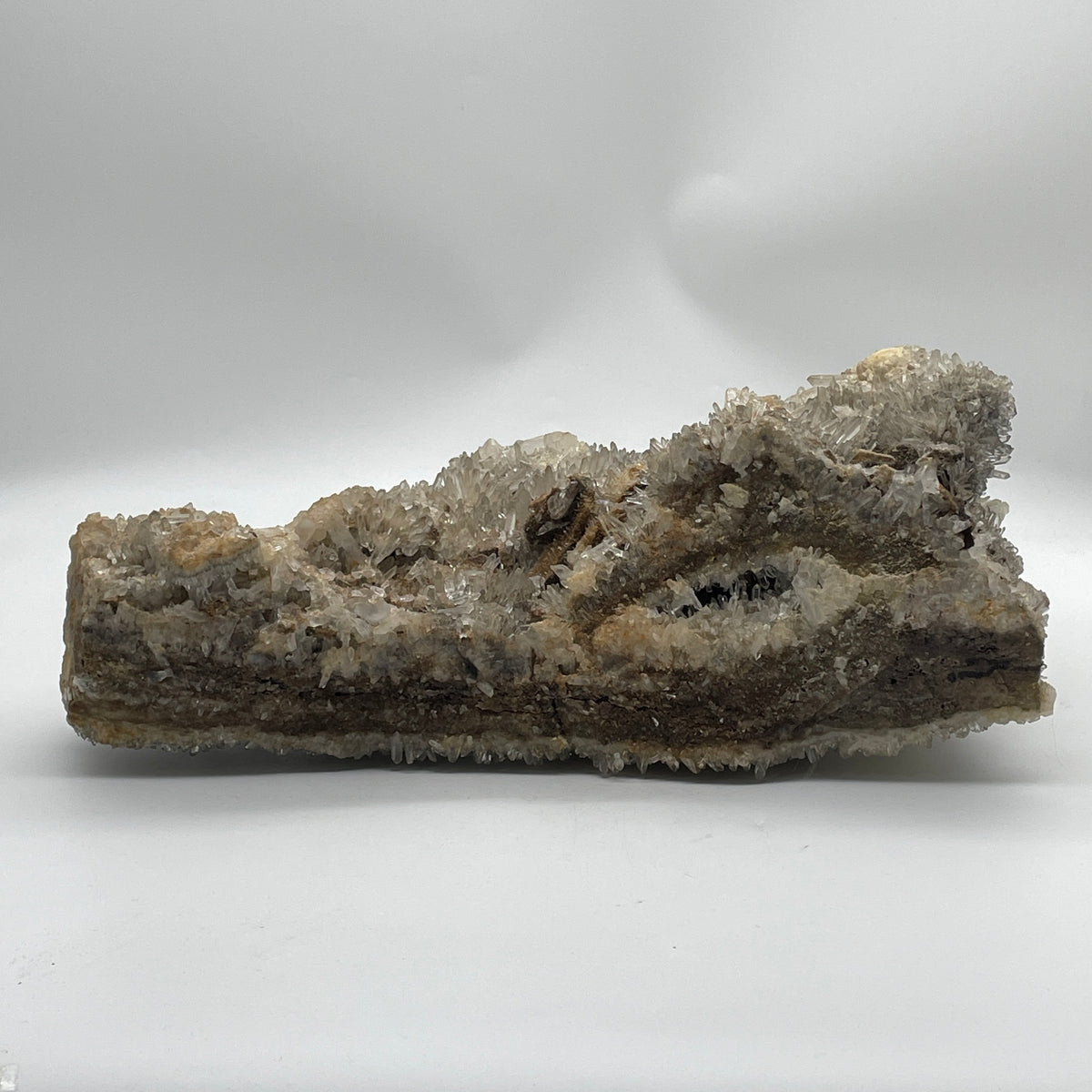 Natural Clear Quartz with Greyish and Yellow Rough Mountain Shaped with Wooden Stand Display 7,790.6g 250.0 by 130.0 by 365.0mm - Huangs Jadeite and Jewelry Pte Ltd