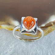 Good Grade Natural Golden Sun Stone in S925 Silver Ring (Adjustable Size) 2.21g 8.9 by 6.8 by 3.5mm - Huangs Jadeite and Jewelry Pte Ltd