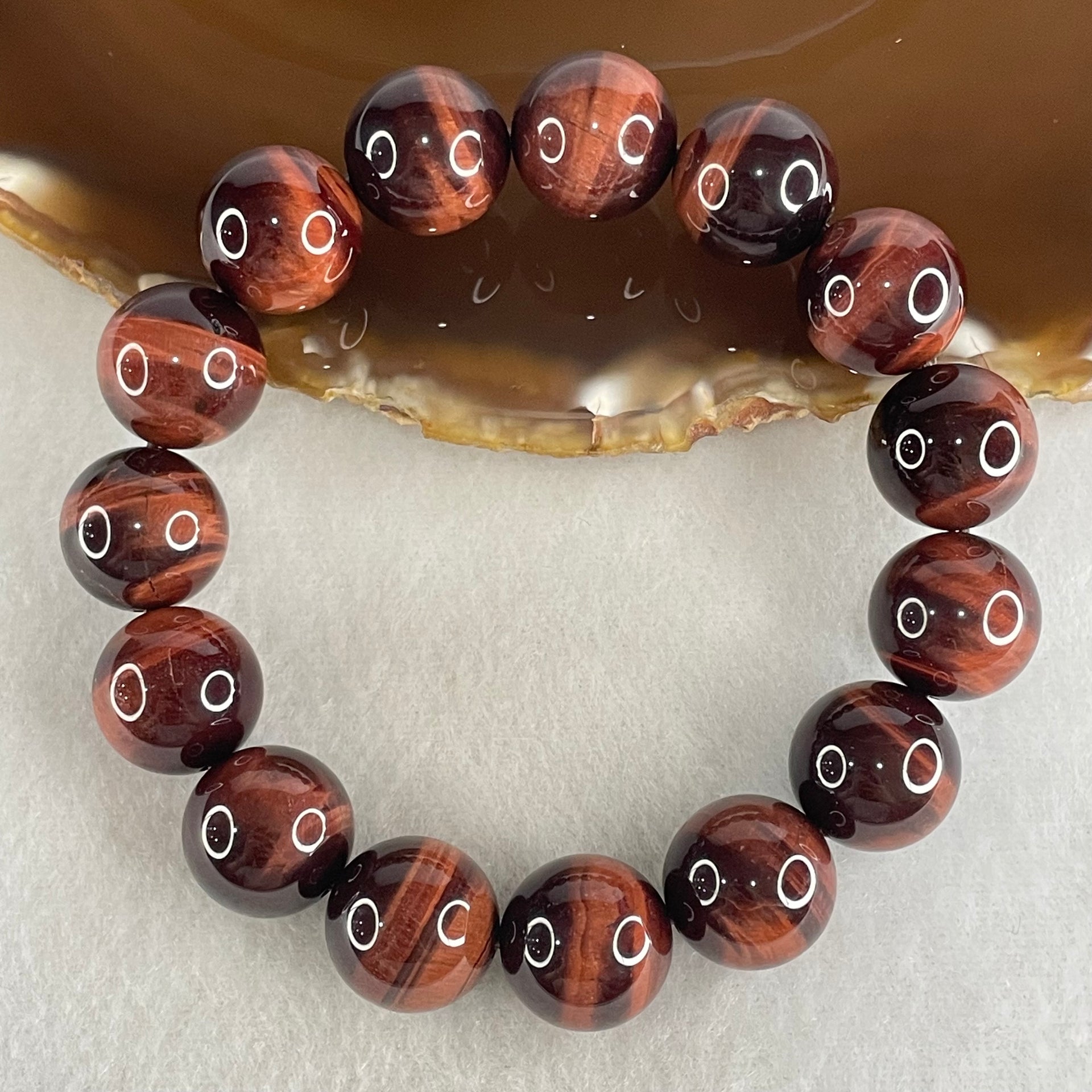 Natural Red Tiger's Eye Quartz Beads Bracelet 63.42g 17cm 14.5mm 15 Beads - Huangs Jadeite and Jewelry Pte Ltd