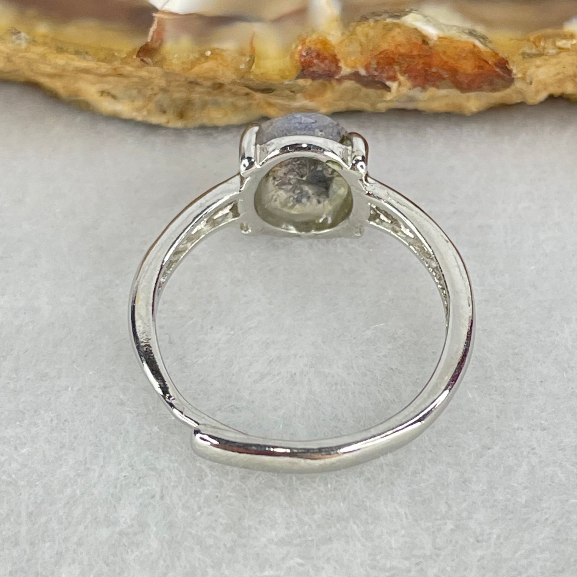 Rare Good Grade Natural Blue Dumortierite Rutilated Quartz in S925 Sliver Ring (Adjustable Size) 1.46g 8.3 by 6.9 by 3.5mm - Huangs Jadeite and Jewelry Pte Ltd