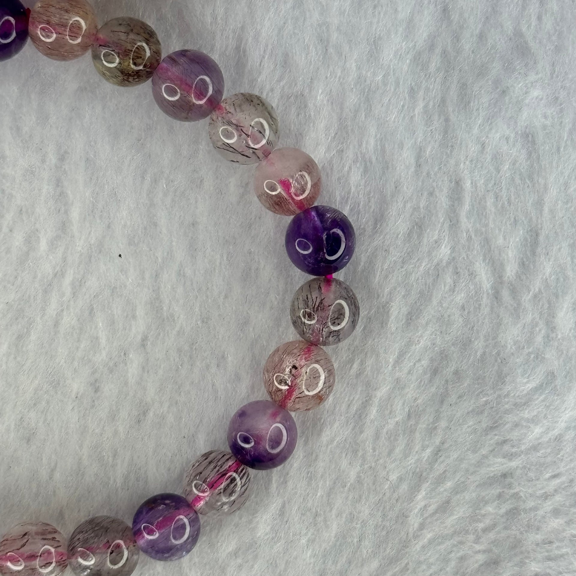 Natural Super 7 Beads Bracelet 13.08g 15.5cm 7.4mm 26 Beads - Huangs Jadeite and Jewelry Pte Ltd