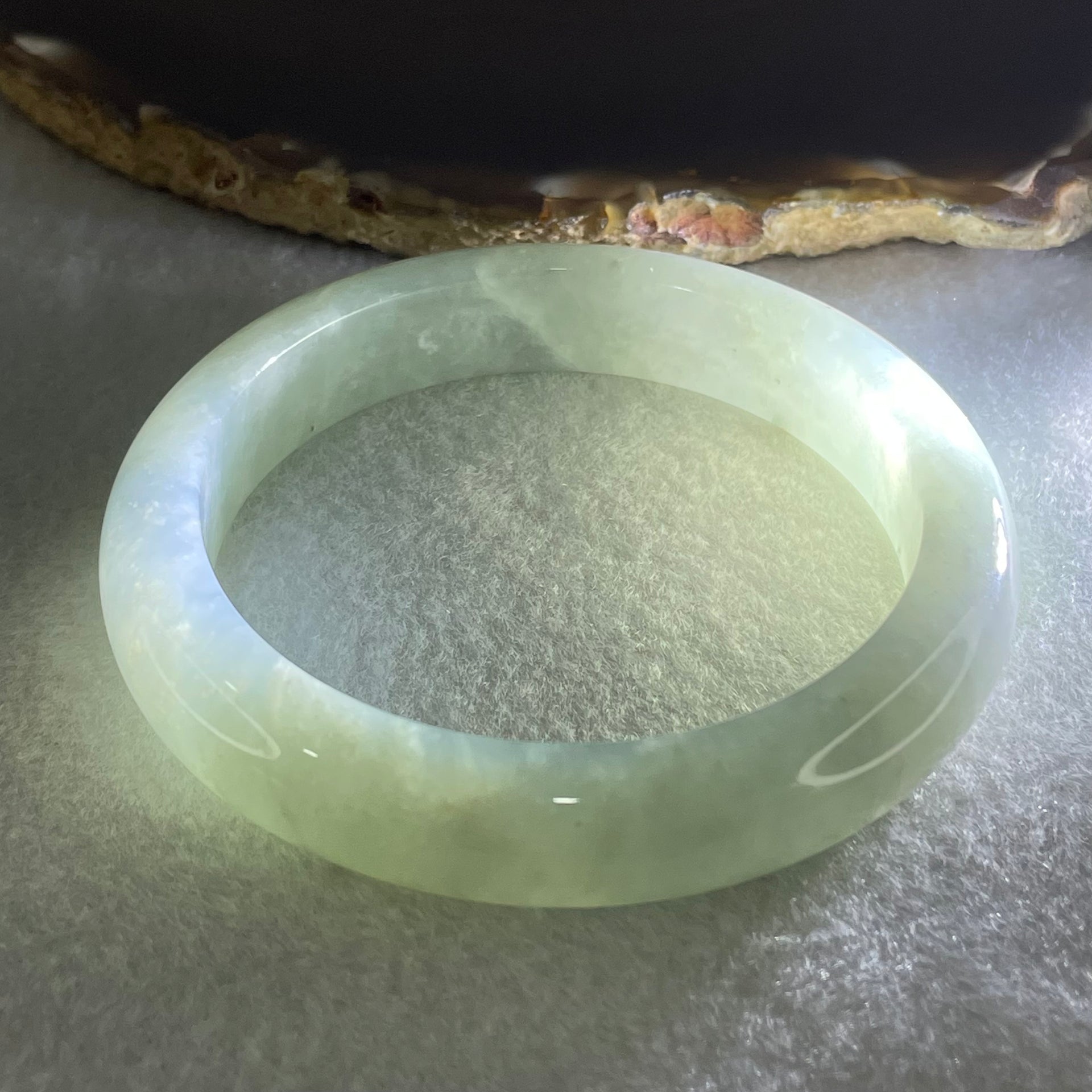 Type A Light Green with Lavender Jadeite Bangle 57.78g Inner Diameter 57.4mm 12.3 by 9.2mm (Internal Lines) - Huangs Jadeite and Jewelry Pte Ltd