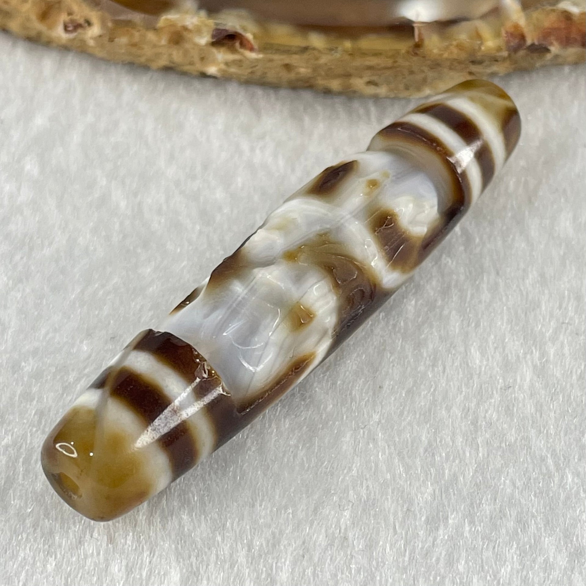 Natural Powerful Tibetan Old Oily Agate 6 Eyes with Zha Ji La Mu Female Cai Shen Carvings Dzi Bead Heavenly Master (Tian Zhu) 三眼扎基拉姆女财神天珠 12.80g 57.8 by 12.6mm - Huangs Jadeite and Jewelry Pte Ltd