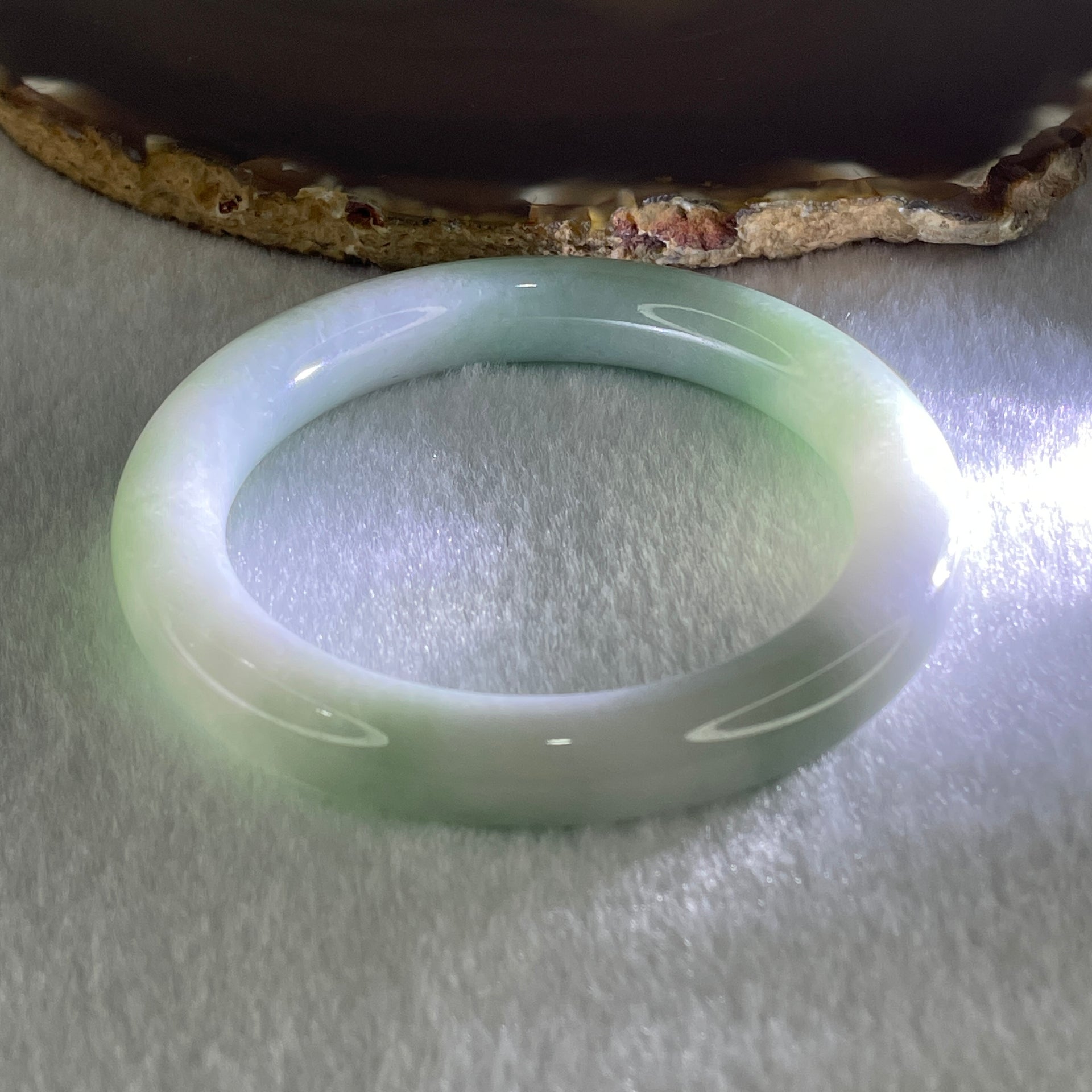 Type A Light Green to White Jadeite Bangle 56.38g Internal Diameter 55.8mm 10.7 by 10.0mm (Internal Lines) - Huangs Jadeite and Jewelry Pte Ltd