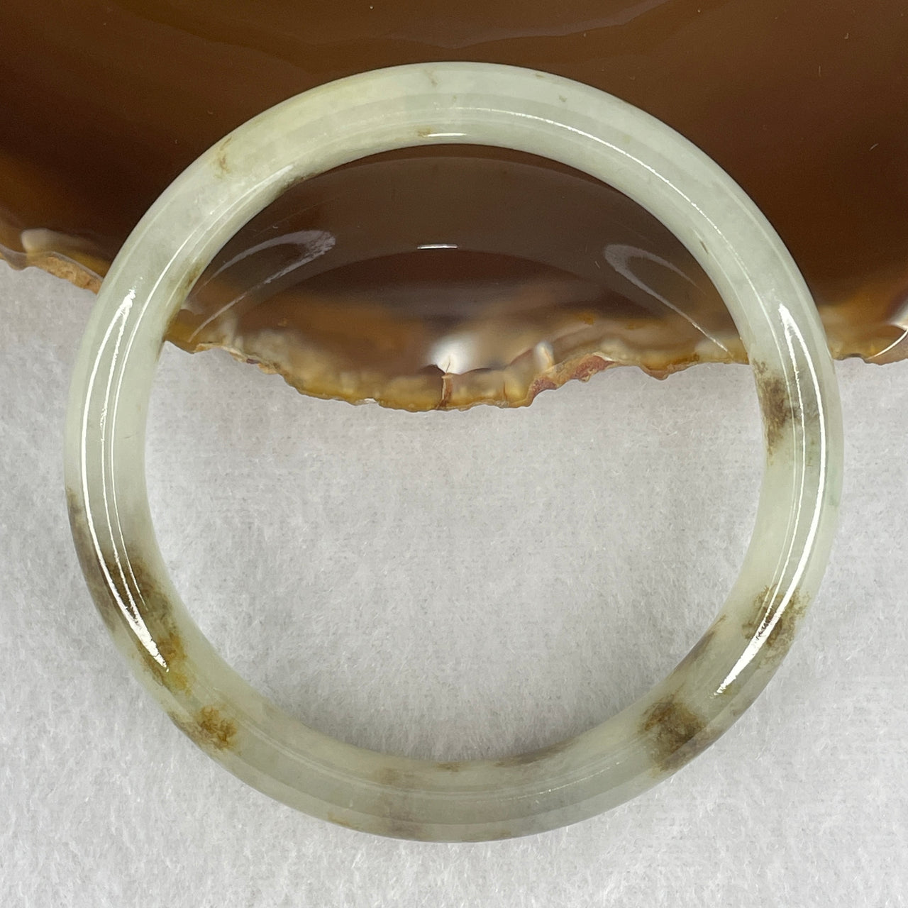 NGI Certified Type A Near-Colorless with Brown Patches Jadeite Bangle | Untreated Clear Water & Golden Amber Fei Cui Bangle (49.19g | Inner Diameter 58.23mm | 13.0 x 7.1mm)