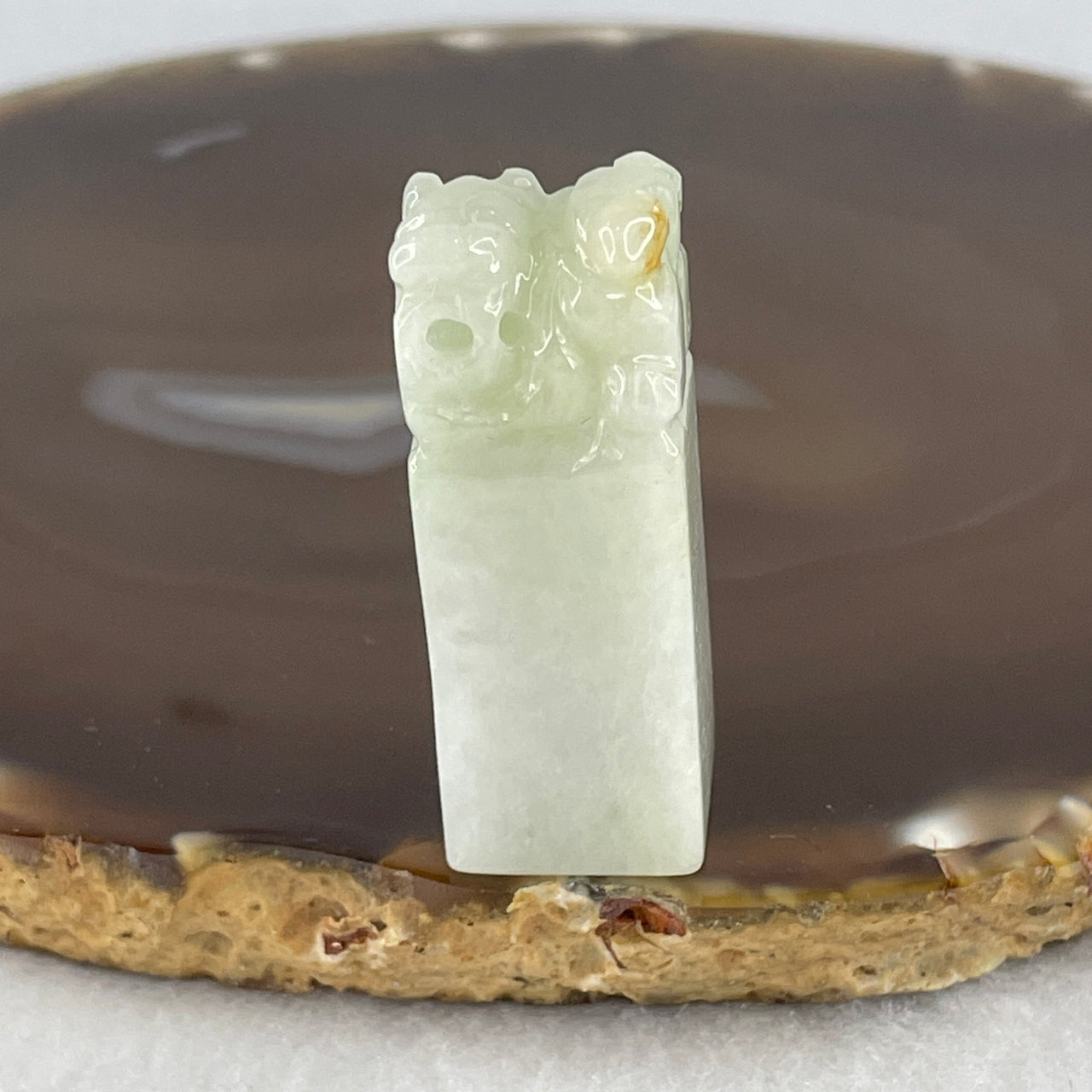 Certified Natural Type A Green Jadeite Mini Tower Pixiu Seal Display 24.27g 38.9 by 15.0 by 13.9mm