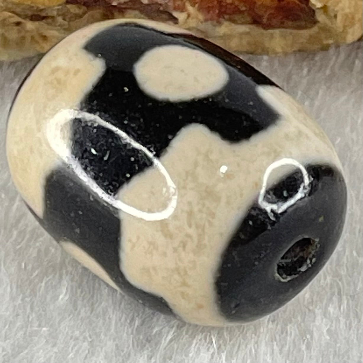 Natural Powerful Tibetan Old Oily Dark Brown With White Agate 3 Eyes Dzi Bead Heavenly Master (Tian Zhu) 三眼天诛 4.84g 17.7 by 13.3mm - Huangs Jadeite and Jewelry Pte Ltd