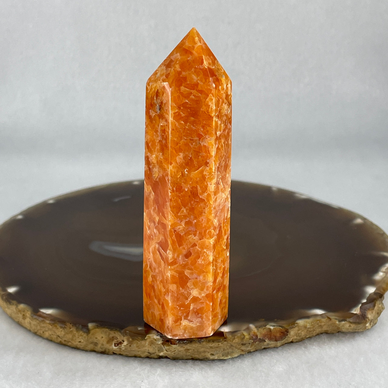 Natural Orange Calcite Quartz Tower Display 96.31g 25.9 by 23.4 by 92.7mm - Huangs Jadeite and Jewelry Pte Ltd