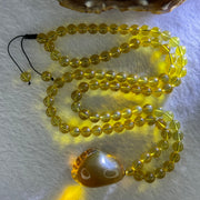 Natural Yellow Amber Foot Pendent 32.5 by 24.2 by 19.5mm with Yellow Amber Beads Necklace 6.9mm 104 Beads Total 22.56g - Huangs Jadeite and Jewelry Pte Ltd