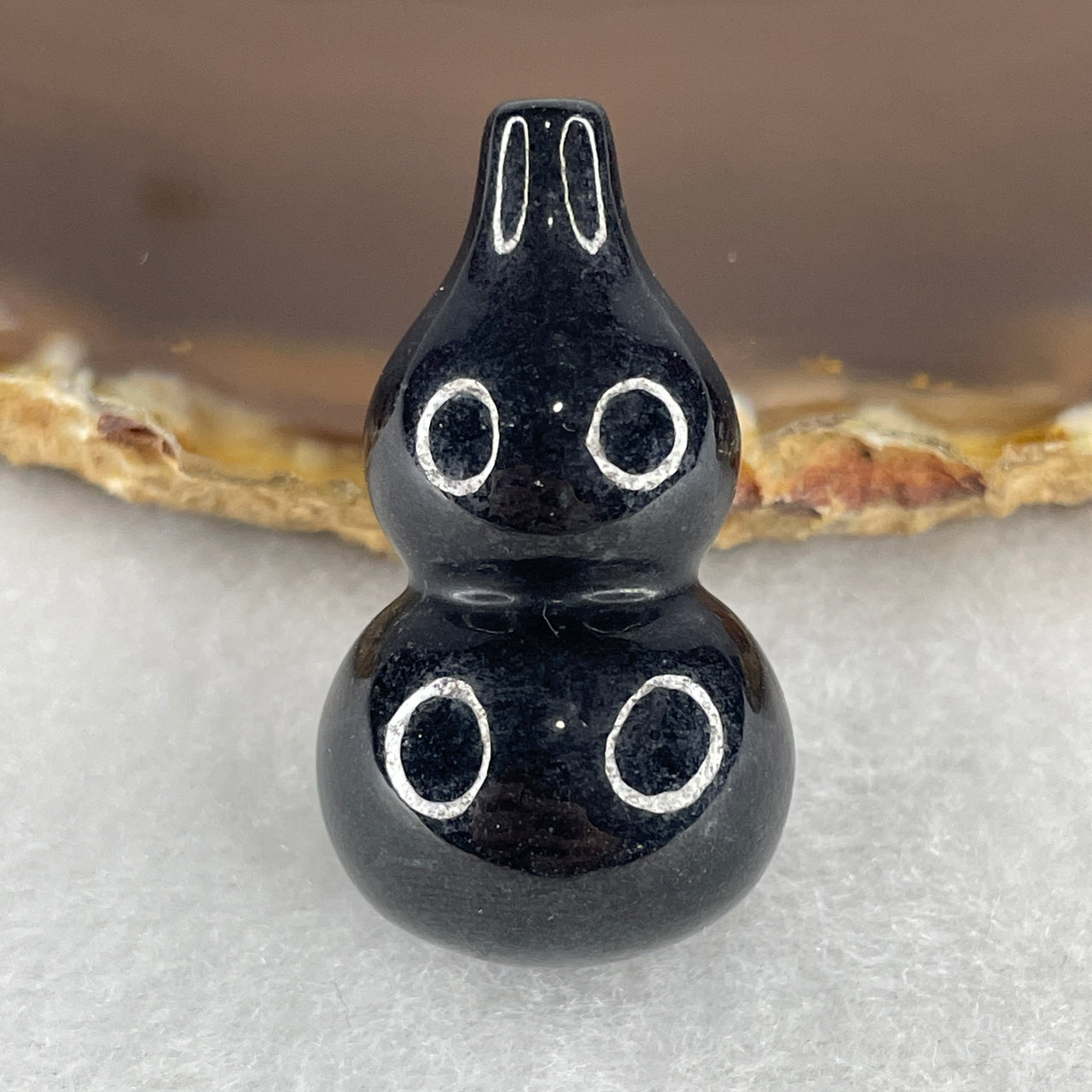 Harmony, Protection Stone - Certified Natural Type A Black Jadeite Mini Hulu Display 19.43g 35.6 by 19.8mm