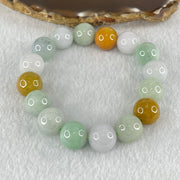 Type A Light Green Faint Lavender and Yellow Jadeite Beads Bracelet 64.31g 18cm 13.5mm 16 Beads - Huangs Jadeite and Jewelry Pte Ltd
