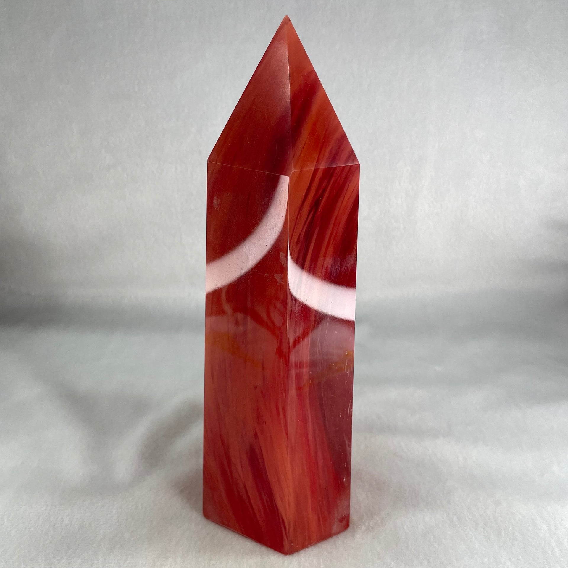 Cherry Quartz Tower with Wooden Stand Display 1440.9g 84.9 by 68.0 by 205.0mm - Huangs Jadeite and Jewelry Pte Ltd