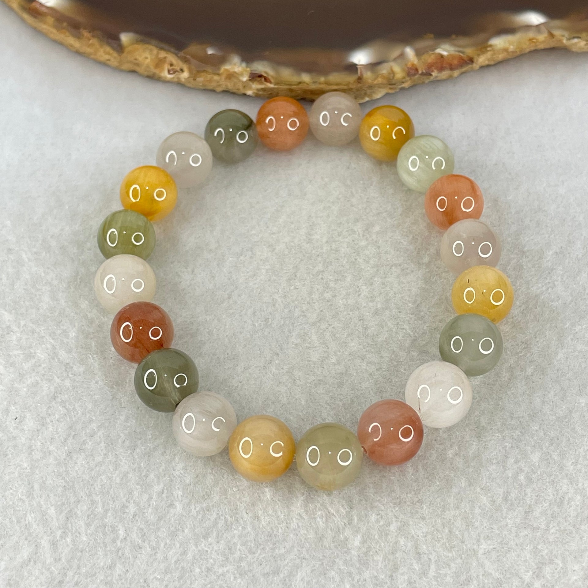 Above Average Grade Natural Muti Colour Rabbit Hair Rutilated Quartz Beads Bracelet 24.92g 16cm 9.8mm 20 Beads - Huangs Jadeite and Jewelry Pte Ltd