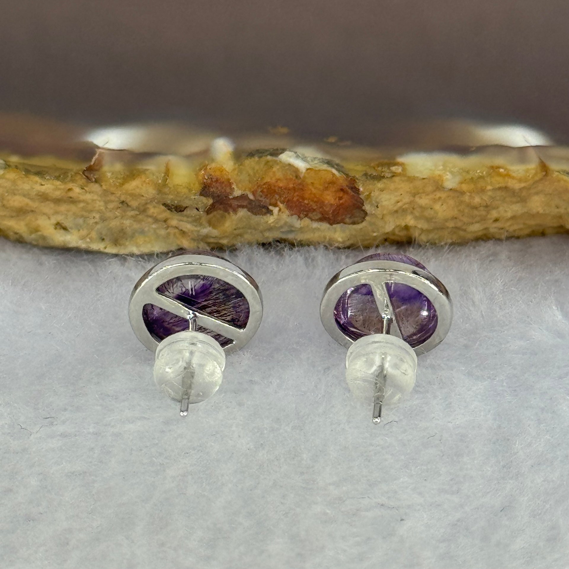 Good Grade Natural Super 7 S925 Sliver Earrings 2.21g 8.3 by 5.2mm - Huangs Jadeite and Jewelry Pte Ltd