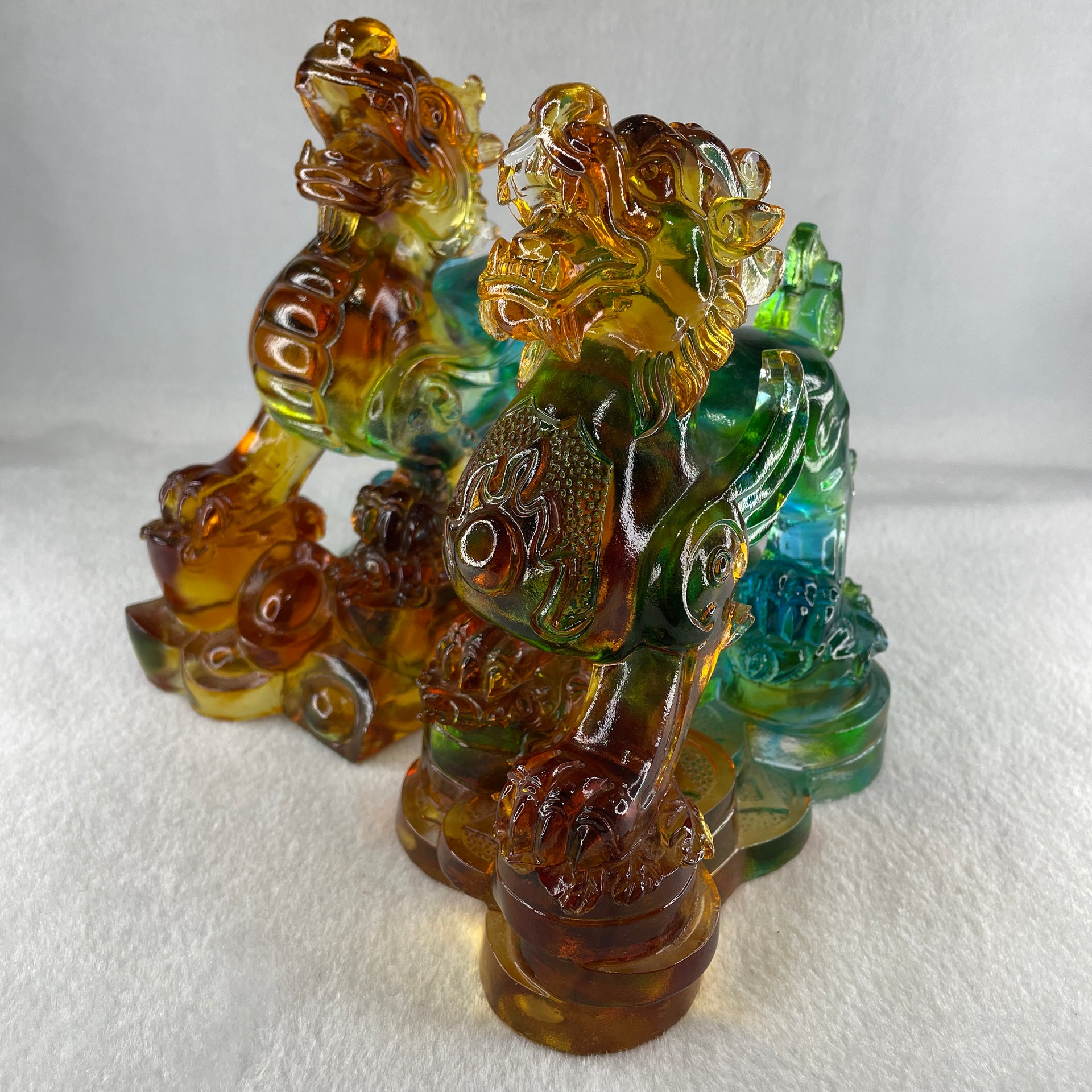 Liuli Pixiu with Treasures Pair Display 1,690.6g 155.0 by 80.0 by 160.0mm, 1,628.6g 151.0 by 87.0 by 158.0mm - Huangs Jadeite and Jewelry Pte Ltd