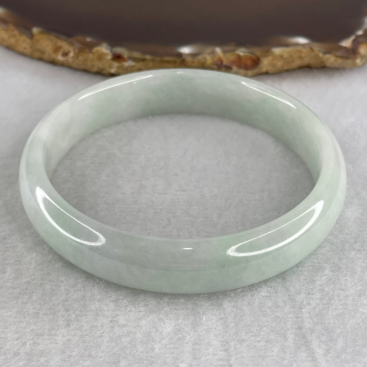 59.9mm Genuine Type A Jadeite Bangle - Large Size Faint Green Natural Jadeite Jewelry - 45.40g Wide Untreated Jade Bracelet for Women 12.8x6.5mm Wide (Slight Internal Lines)
