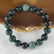 Type A Old Mine Dark Blueish Green Jadeite Beads Bracelet 50.00g 17cm 12.8mm 2 Beads 11.9mm 15 Beads - Huangs Jadeite and Jewelry Pte Ltd