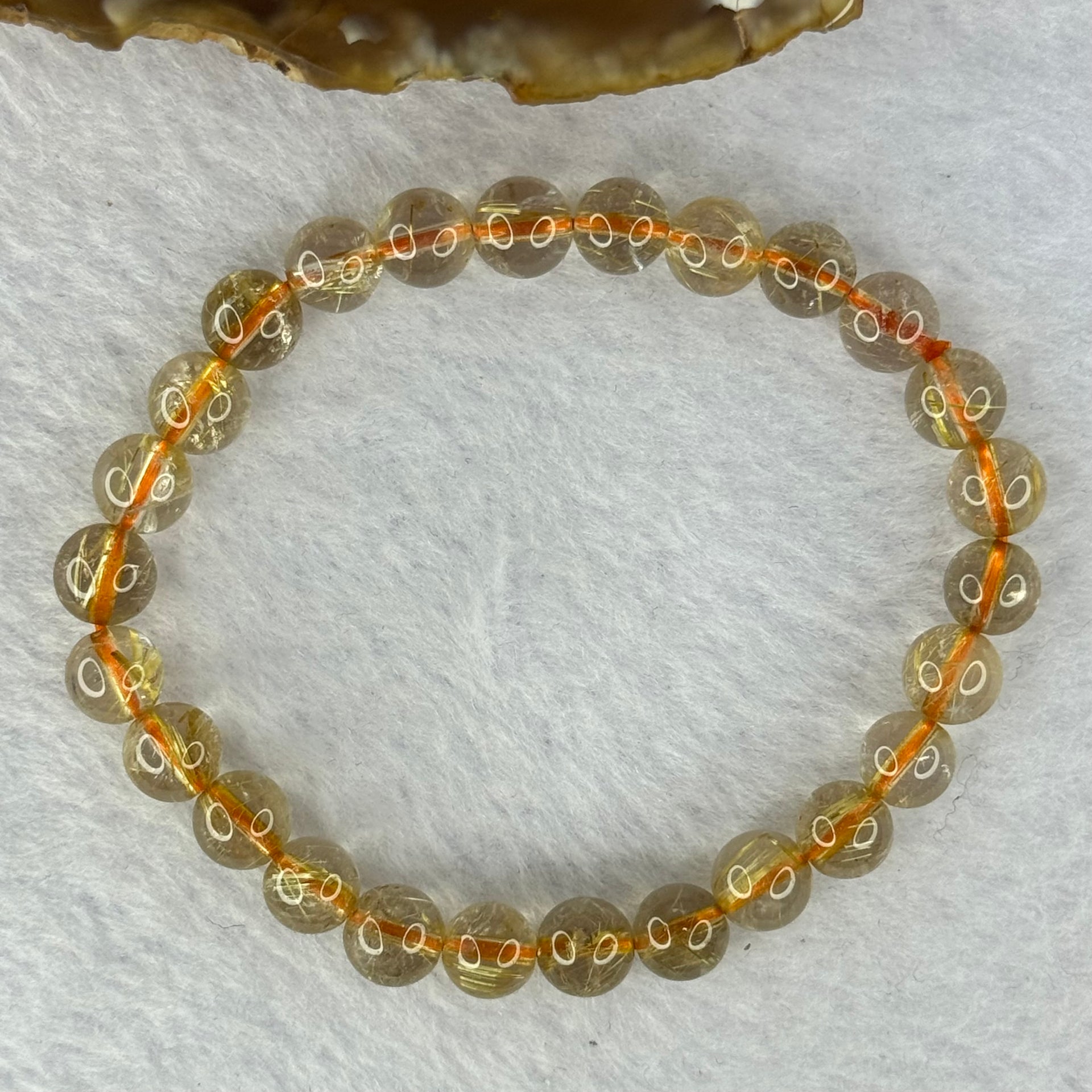 Natural Golden Rutilated Quartz Beads 天然金发水晶手链 12.90g 15cm 7.4mm 26 Beads - Huangs Jadeite and Jewelry Pte Ltd