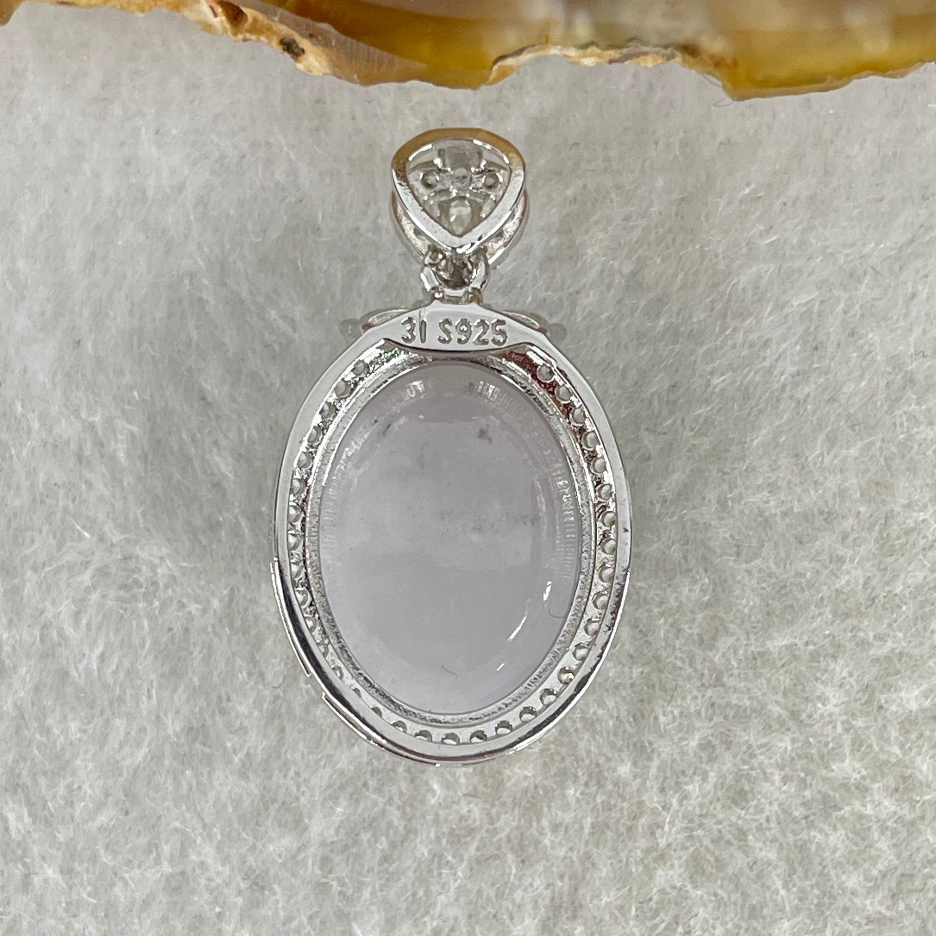 Type A Deep Lavender Cabochon Jadeite in S925 Sliver with Crystal Charm 4.30g 15.6 by 11.7 by 5.0mm - Huangs Jadeite and Jewelry Pte Ltd
