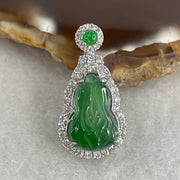 Natural Type A Omphacite Spicy Green Jadeite Hulu Pendant in S925 Silver | (2.90g | 14.2 x 9.5 x 3.0mm | Health, Abundance & Negative Energy Absorber, Feng Shui Prosperity & Longevity Pendant) - Huangs Jadeite and Jewelry Pte Ltd