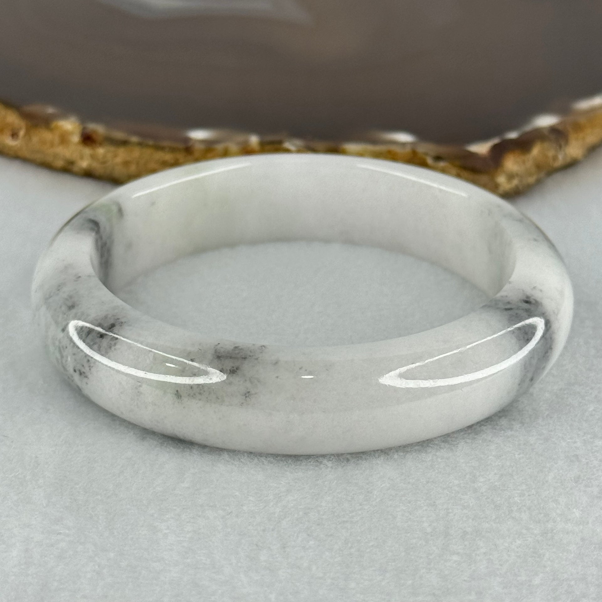 Type A Faint Lavender Green to White with Grey Wuji Patches Jadeite Bangle Internal Diameter 58.2mm 70.55g 14.0 by 9.3mm (Very Slight Internal Lines) - Huangs Jadeite and Jewelry Pte Ltd