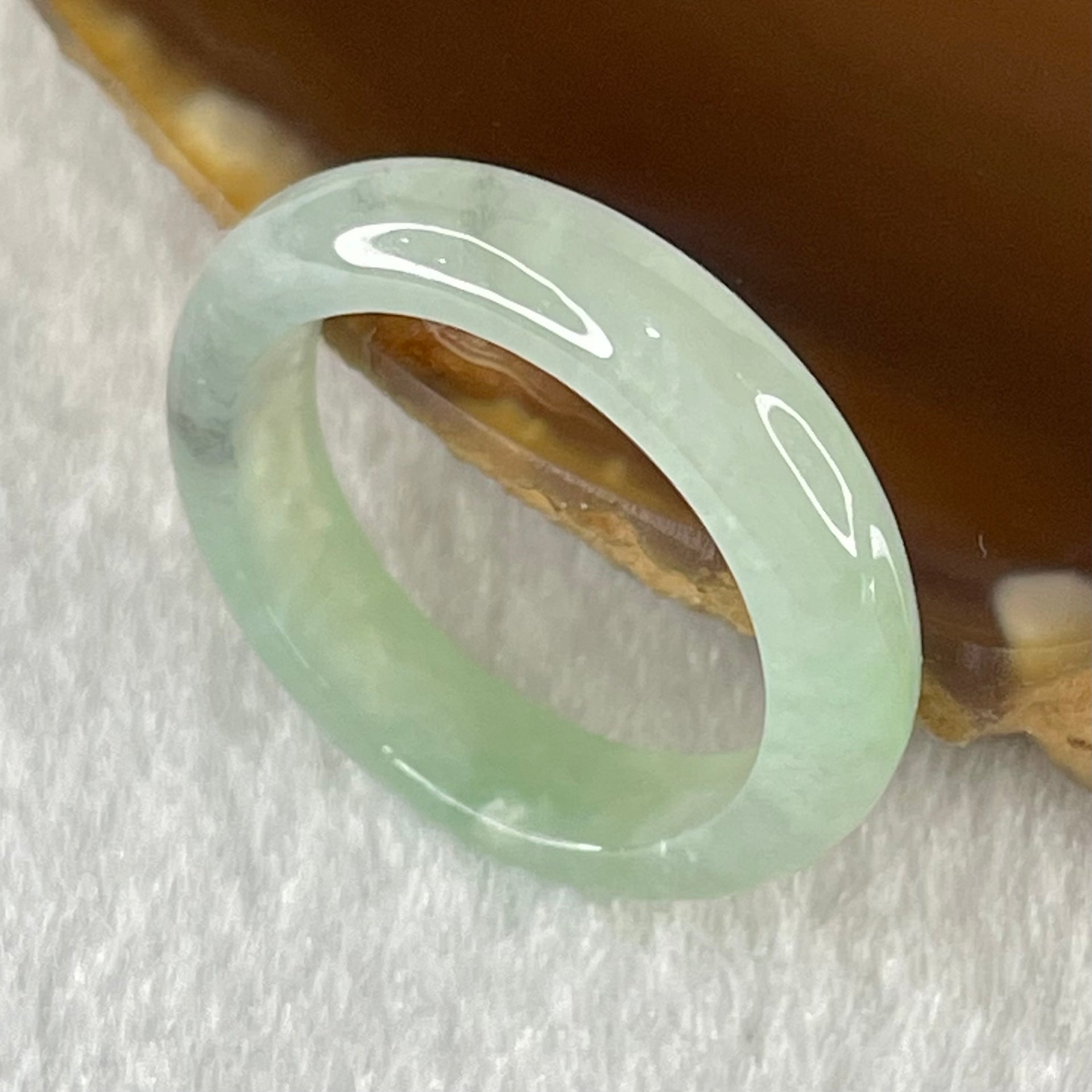 Type A Semi Icy Faint Blueish Green With Blueish Green Patches Jadeite Ring 2.44g 4.8 by 3.2 US6.75 HK14.8 (Very Slight Internal Lines) - Huangs Jadeite and Jewelry Pte Ltd