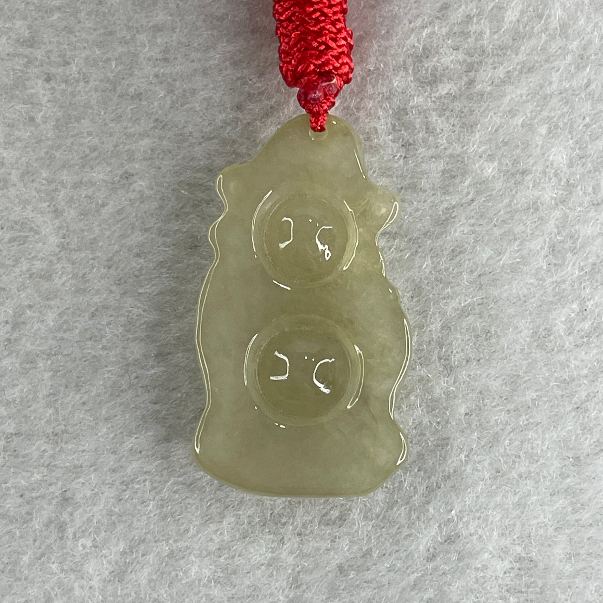 Natural Type A Light Yellowish Jadeite Cai Shen Ye God of Fortune Pendant 5.41g 29.7 by 16.7 by 6.0mm - Huangs Jadeite and Jewelry Pte Ltd