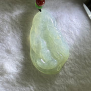 Type A Semi ICY Light Green Jadeite Benefactor with Lotus Flower Pendent 12.08g 46.4 by 27.6 by 4.8mm - Huangs Jadeite and Jewelry Pte Ltd