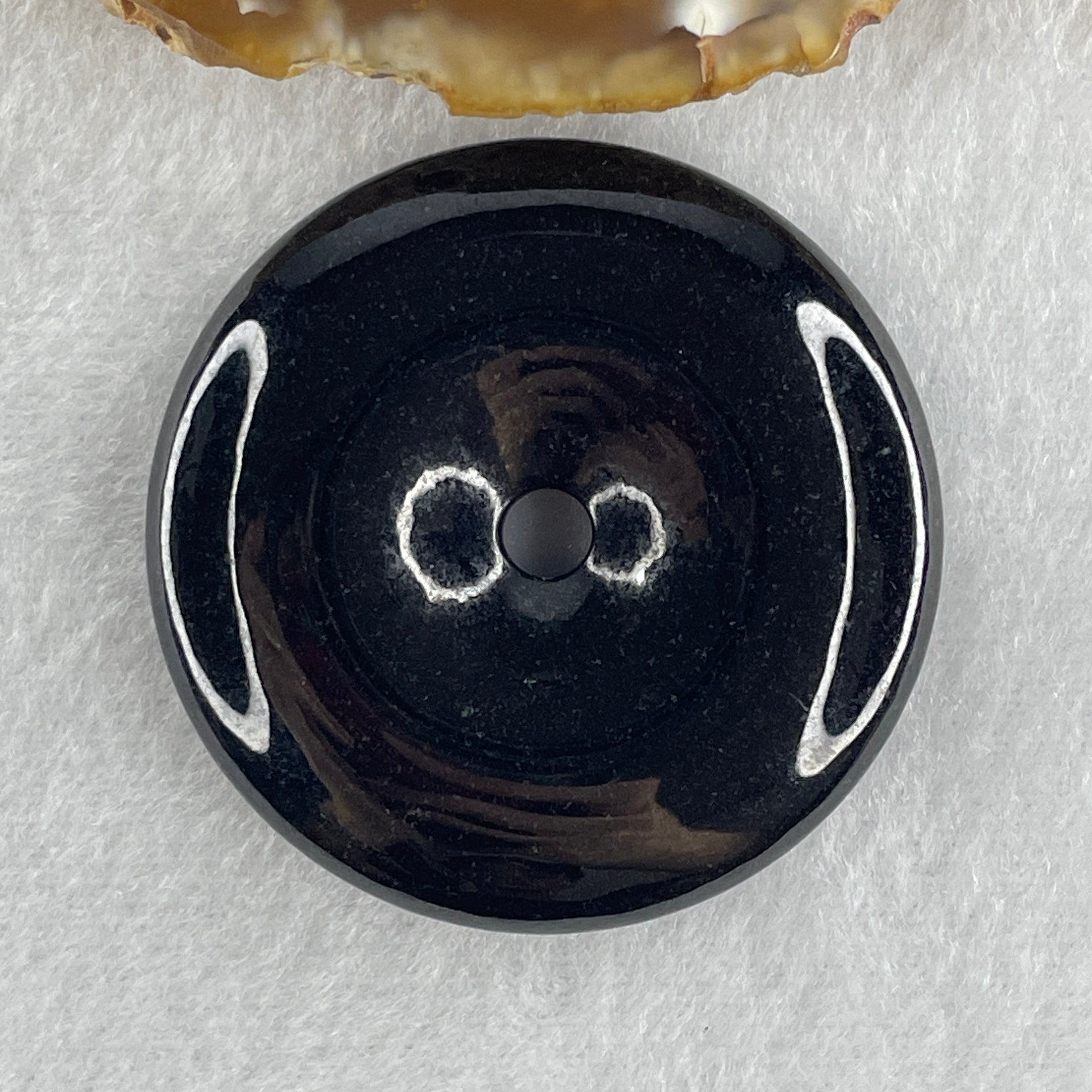Type A Opaque Black Omphacite Jadeite Ping An Kou Donut Pendant 47.34g 48.3 by 9.9mm - Huangs Jadeite and Jewelry Pte Ltd