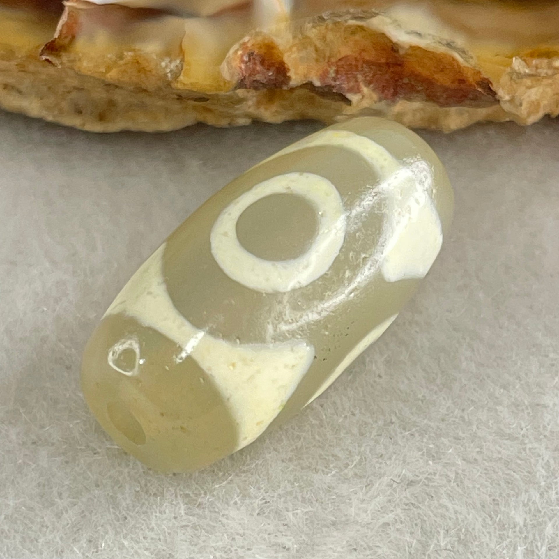Natural Powerful Tibetan Old Oily Agate 3 Eyes Dzi Bead Heavenly Master (Tian Zhu) 三眼天诛 3.31g 20.1 by 10.6mm - Huangs Jadeite and Jewelry Pte Ltd