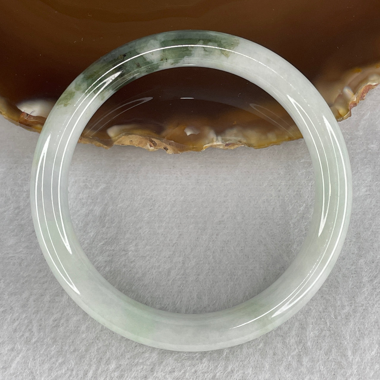 Genuine Grade A Jadeite Bangle 50.6mm Inner Diameter - Light Green Jade with Dark Green Floating Flowers (Piao Hua) - 29.92g Natural Jadeite Jewelry 8.4 by 8.7mm (Internal Lines)