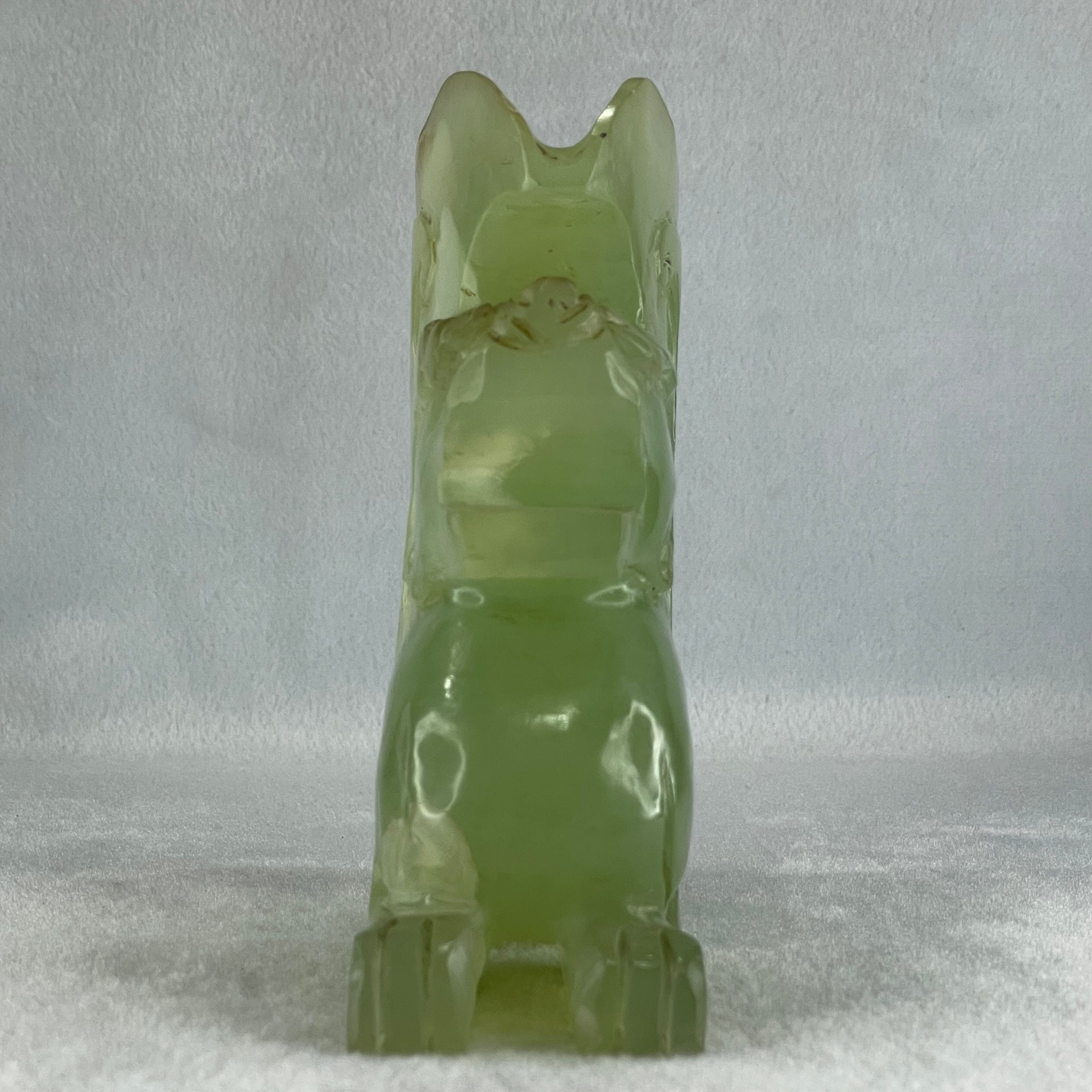 Natural Green Serpentine Pixiu Vase Display 989.6g 130.0 by 48.0 by 135.0mm - Huangs Jadeite and Jewelry Pte Ltd