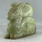 Natural Green Serpentine Deer with Longevity Peach Display 1,043.6g 135.0 by 43.0 by 115.0mm - Huangs Jadeite and Jewelry Pte Ltd