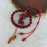 Natural Red Cinnabar Beads with 3D Baby Deer Pendent and Hulu Pair Charm 49.10g 8.3mm 20 Beads 35.2 by 28.9 by 18.7mm - Huangs Jadeite and Jewelry Pte Ltd