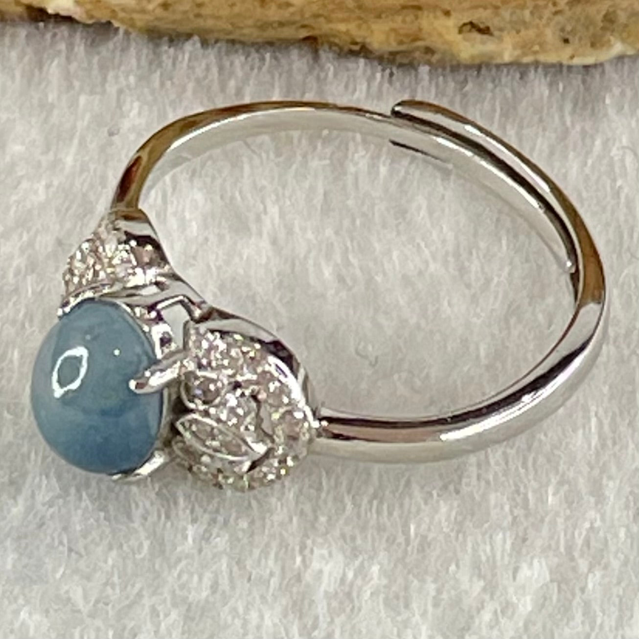 Type A Dark Blue with Blueish Green Jadeite with Crystals in S925 Sliver Ring (Adjustable Size) 1.65g 5.8 by 4.5mm - Huangs Jadeite and Jewelry Pte Ltd