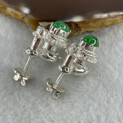 Type A Natural Full Old Mine Spicy Green Jadeite Cabochon 8.8 by 6.7 by 4.0mm Stone for Setting 20.97g (On Silver Earrings Mold) - Huangs Jadeite and Jewelry Pte Ltd