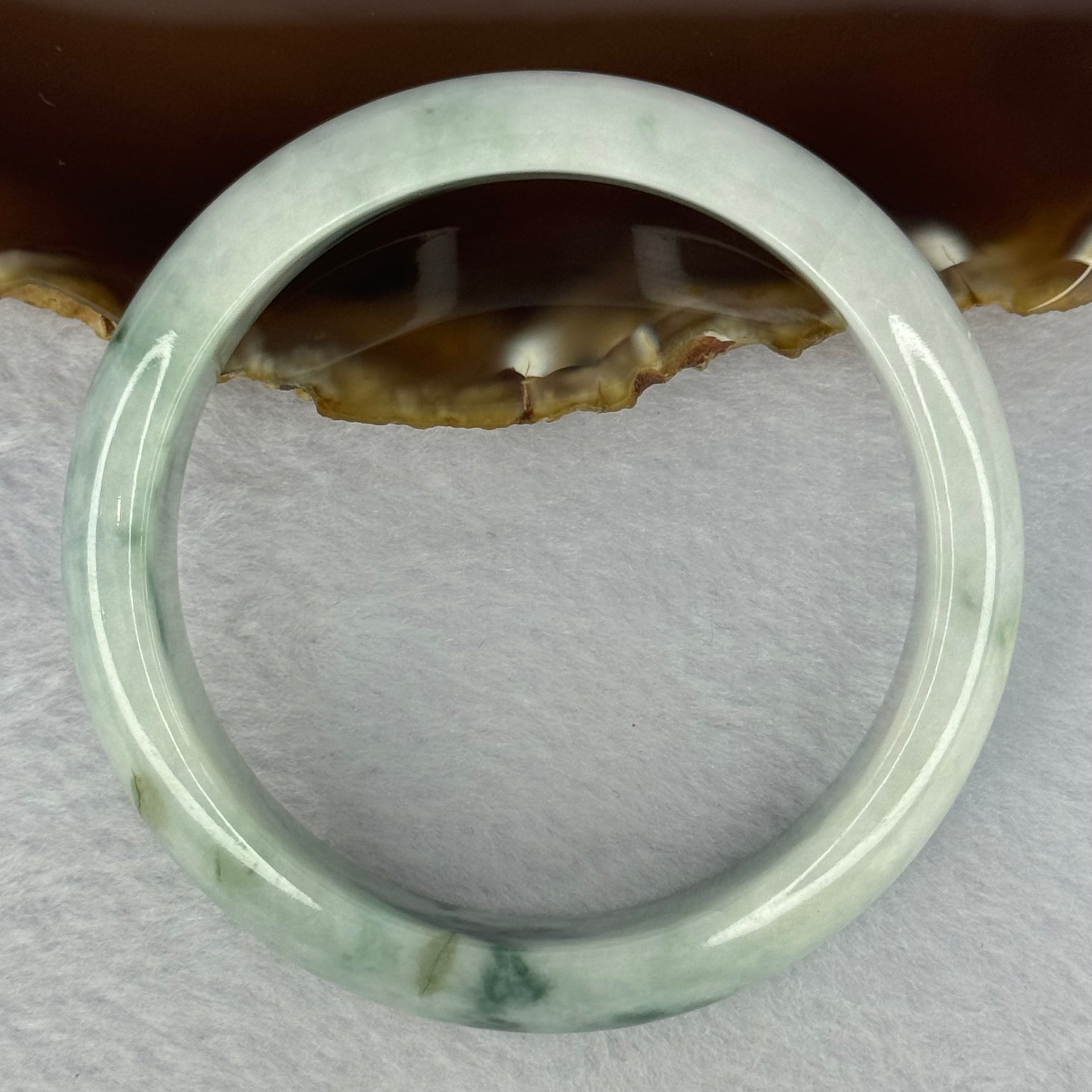 Type A 3 Greens Piao Hua Jadeite Bangle 64.25g Internal Diameter 57.5mm  15.4 by 8.3mm (Internal Lines) - Huangs Jadeite and Jewelry Pte Ltd