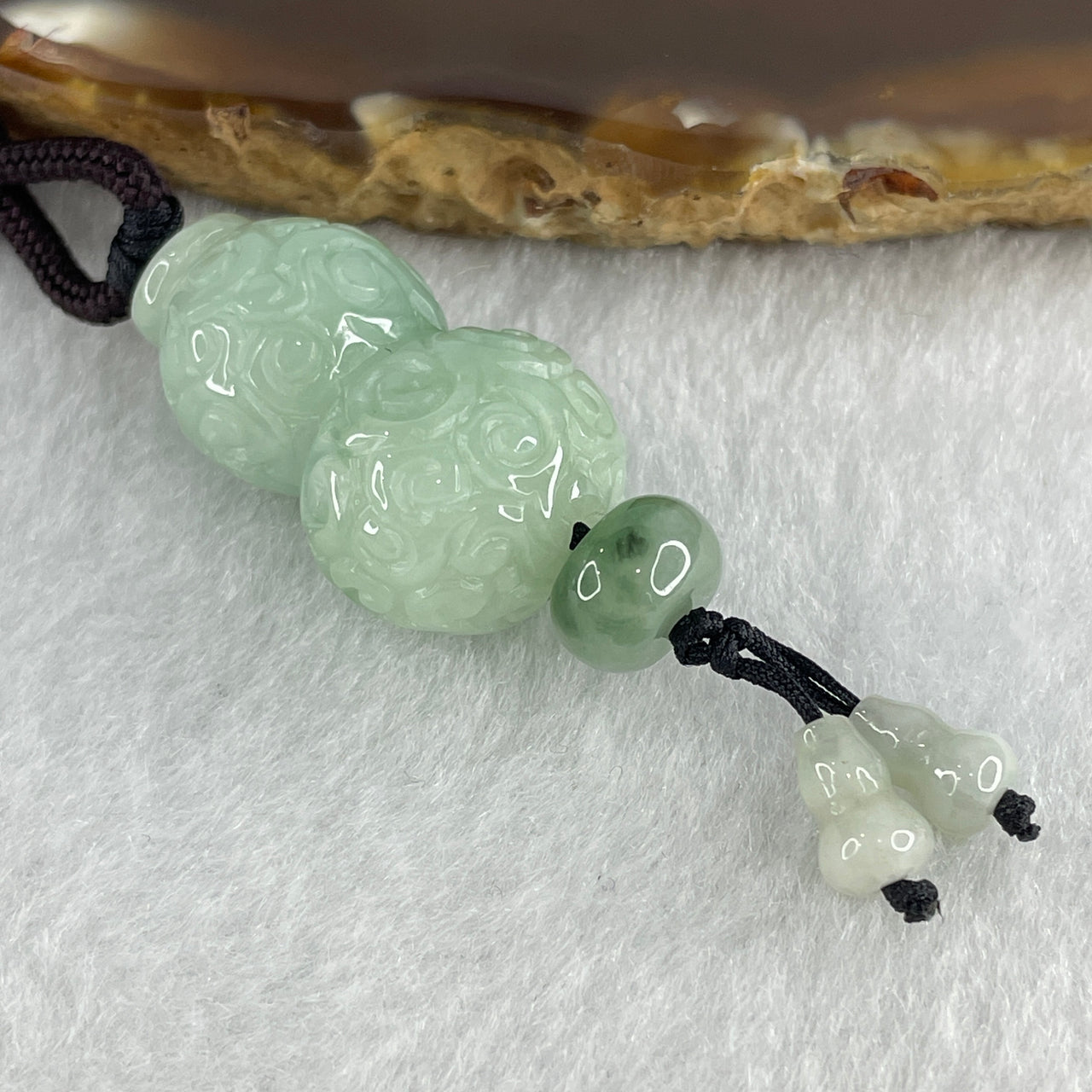 Natural Type A Light Green with Blueish Green Piao Hua Flora Jadeite Hulu Calabash Pendant 12.50g 27.0 by 16.2 by 13.2mm - Huangs Jadeite and Jewelry Pte Ltd