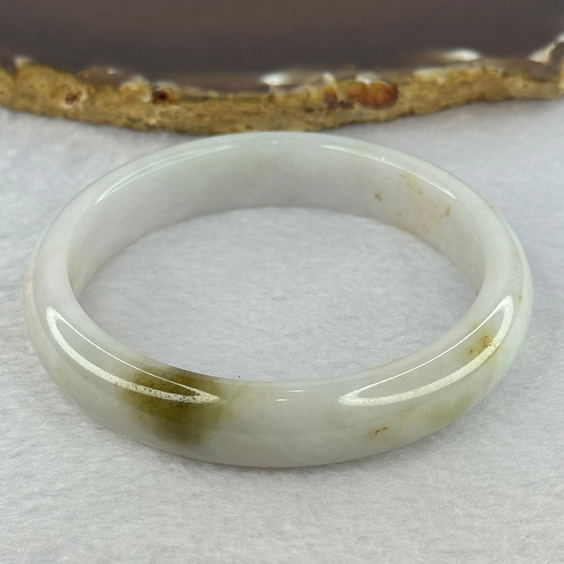 Type A Light Lavender Green with Brown Patches Jadeite Bangle 46.83g Internal Diameter 57.8mm 12.5 by 7.0mm (Very Slight Internal Line) - Huangs Jadeite and Jewelry Pte Ltd
