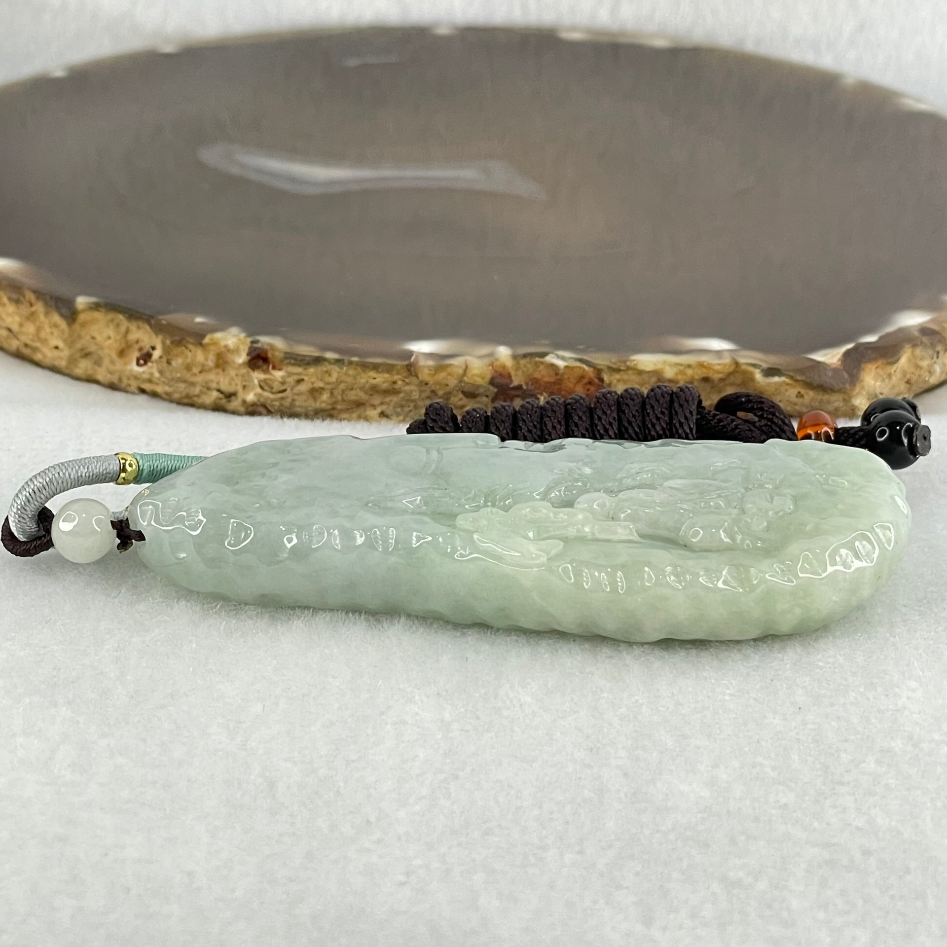 Type A Light Blueish Green Jadeite Seeking Enlightenment with Buddha Pendant 68.18g 78.6 by 32.5 by 12.5mm - Huangs Jadeite and Jewelry Pte Ltd