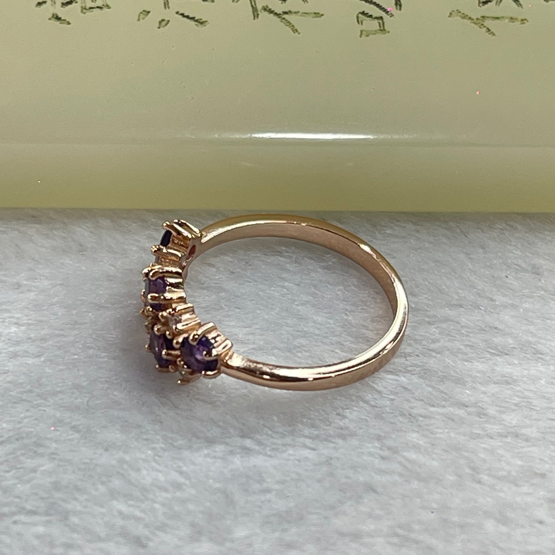 Natural Deep Purple Amethyst with Crystals in S925 Sliver Rose Gold Colour Ring 1.62g US6 HK13 3.0 by 2.0mm  9pcs - Huangs Jadeite and Jewelry Pte Ltd