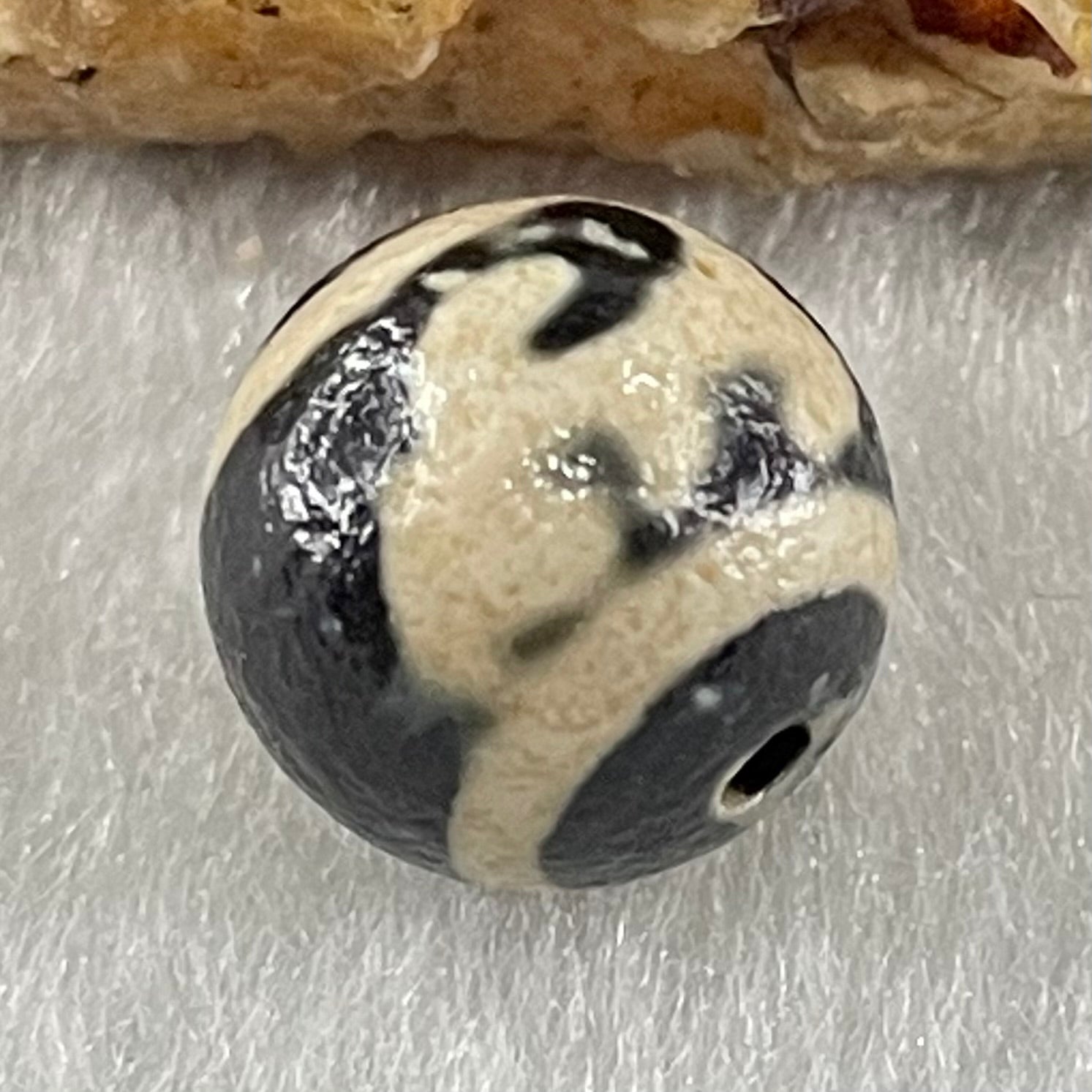 Natural Powerful Tibetan Old Oily Brown Yellowish White Agate Green Tara Dzi Bead Heavenly Master (Tian Zhu) 绿度母天珠 1.47g 10.0 by 10.4mm - Huangs Jadeite and Jewelry Pte Ltd