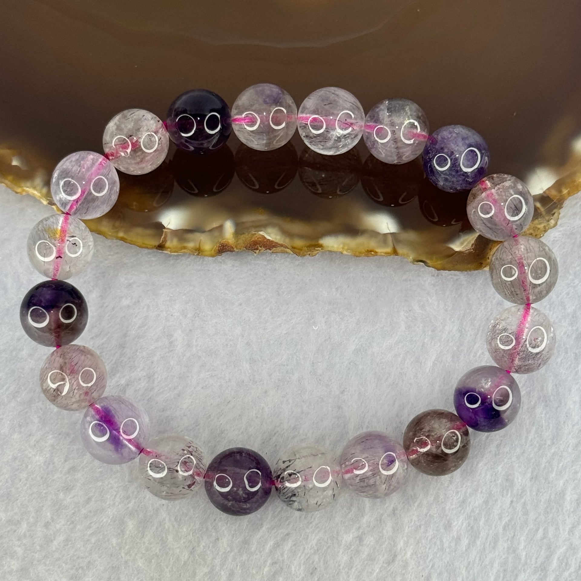 Natural Super 7 Beads Bracelet 29.63g 17.5cm 10.3mm 20 Beads - Huangs Jadeite and Jewelry Pte Ltd