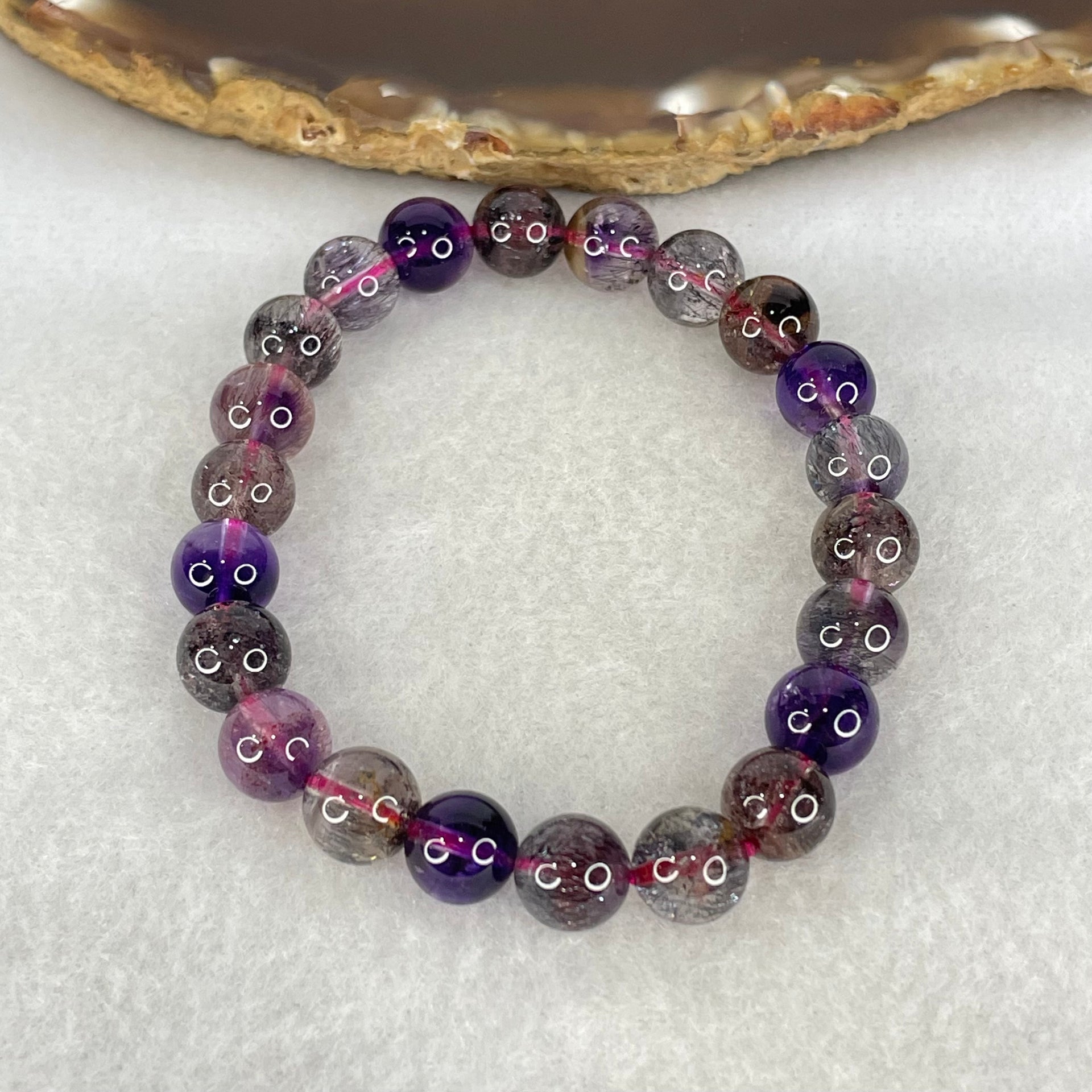 Good Grade Natural Blackcurrant Super 7 Beads Bracelet 19.22g 15.5cm 8.7mm 22 Beads - Huangs Jadeite and Jewelry Pte Ltd