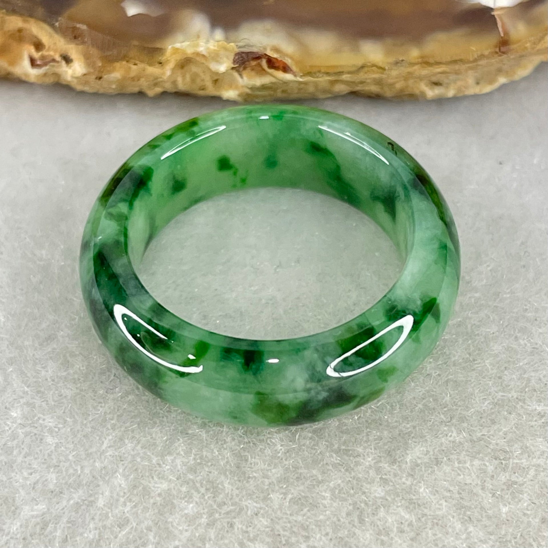 Type A Light Green with Spicy Green Piao Hua Jadeite Ring 5.42g 7.6 by 4.0mm US8.9 HK19.9 (Close to Perfect) - Huangs Jadeite and Jewelry Pte Ltd