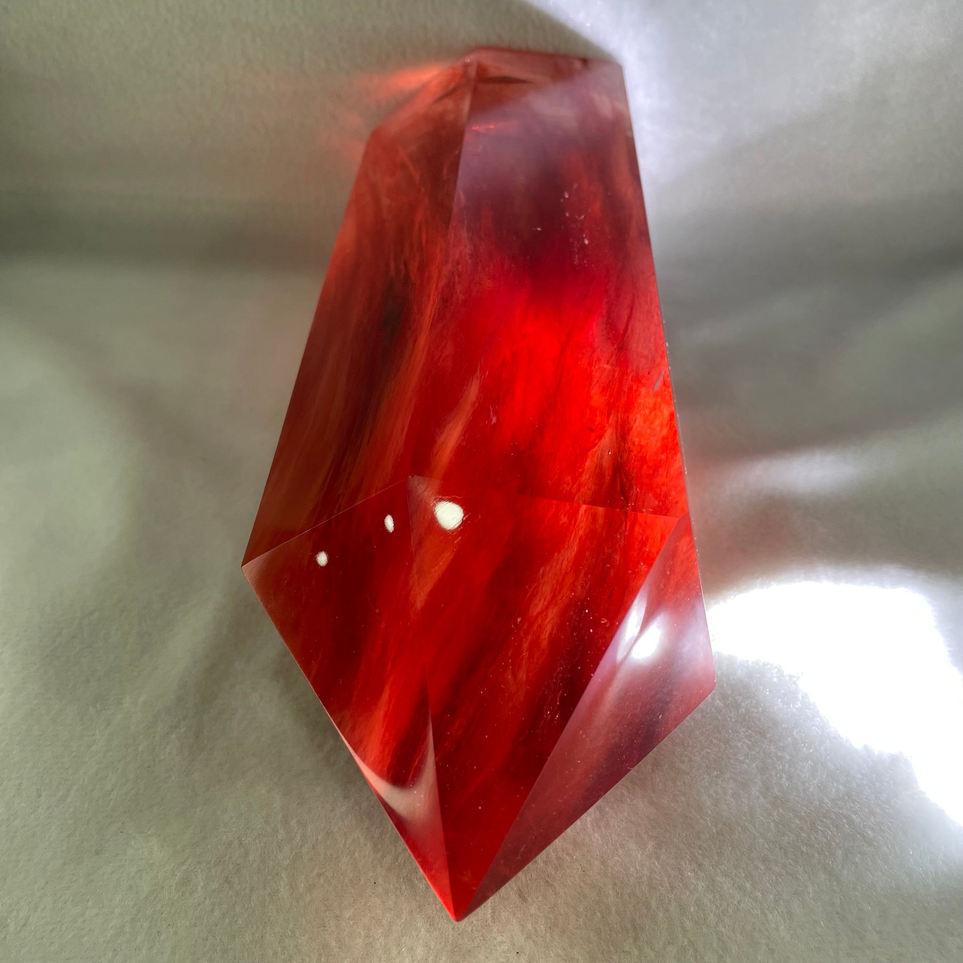 Cherry Quartz Tower with Wooden Stand Display 2446.6g 84.6 by 81.5 by 240.0mm - Huangs Jadeite and Jewelry Pte Ltd