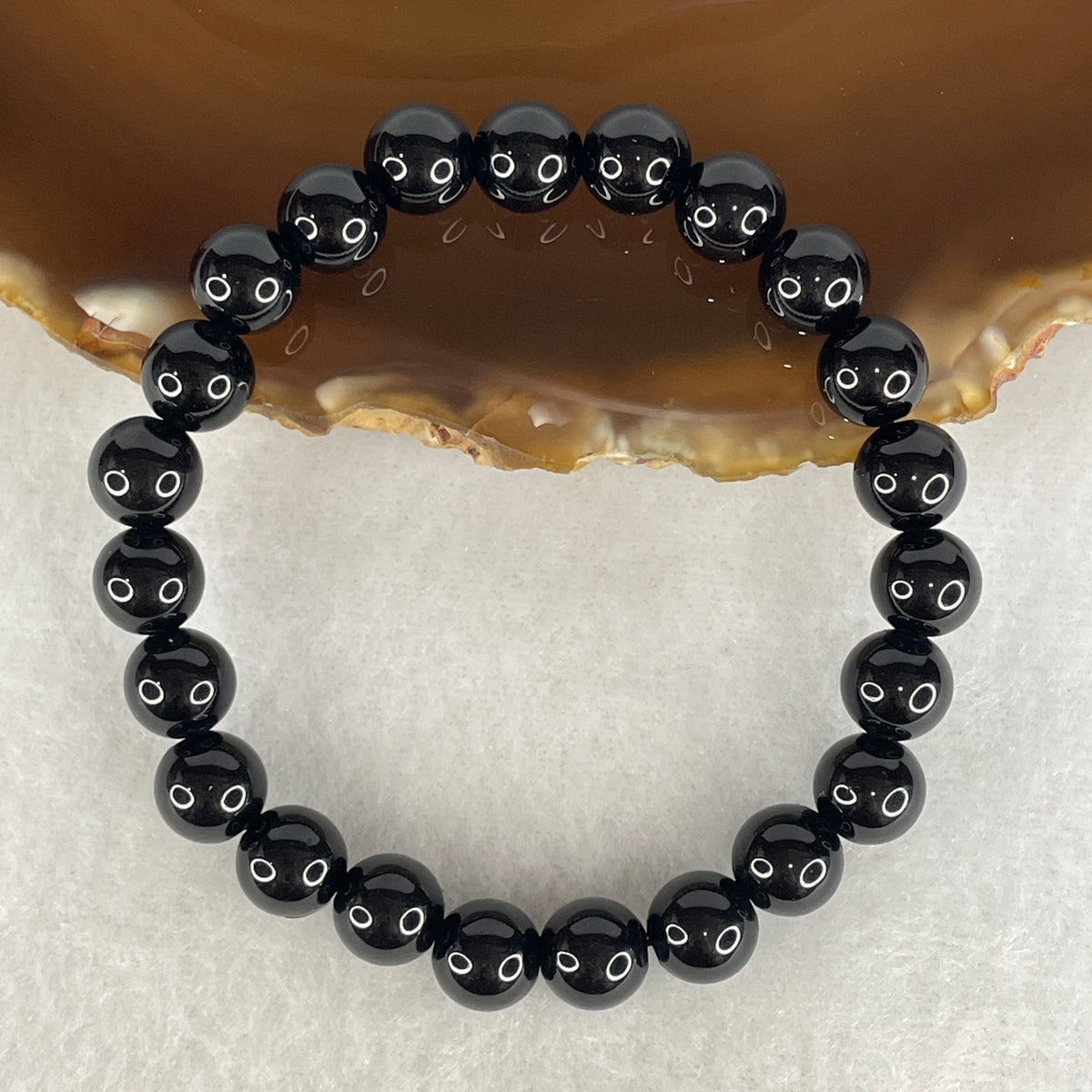 Certified Good Grade Natural Black Obsidian Beads Bracelet | 8.4mm 16.30g 15.5cm 23Beads