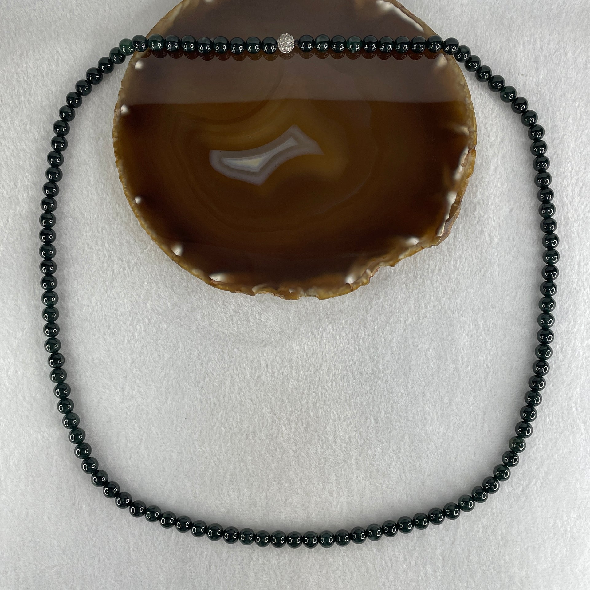 Rare High End Type A Highly Translucent Black Omphacite Jadeite Beads Necklace 70.94g 74cm 7.5mm 106 Beads - Huangs Jadeite and Jewelry Pte Ltd
