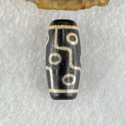 Natural Powerful Tibetan Old Oily Dark Brown with Yellowish White Agate 9 Eyes Dzi Bead Heavenly Master (Tian Zhu) 九眼天诛 7.02g 28.1 by 12.6mm - Huangs Jadeite and Jewelry Pte Ltd